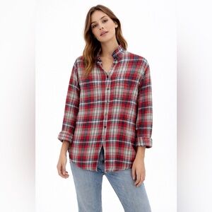 Madewell Oversized Ex-Boyfriend Flannel Shirt Carl Plaid Red Cotton Small